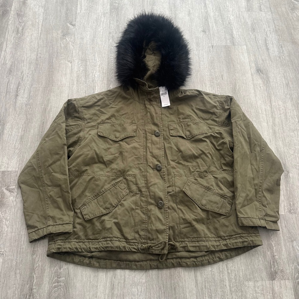 American Eagle Olive Green Fur Hood Field Jacket Parka 2683-309 Womens L NWT